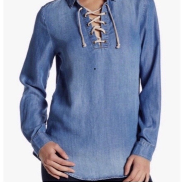 Anthropologie Cloth & Stone Chambray Top. - Picture 2 of 11